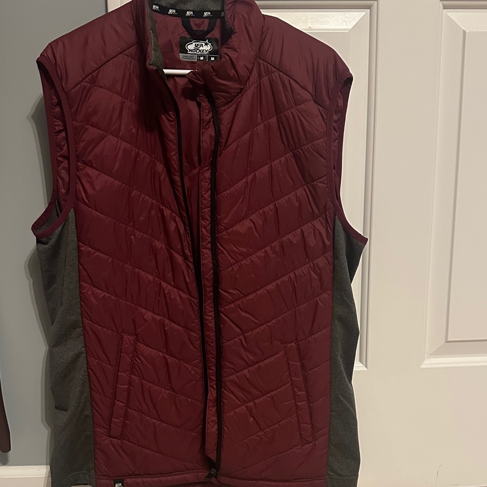 Men's Quilted Vest in Burgundy and Charcoal Medium